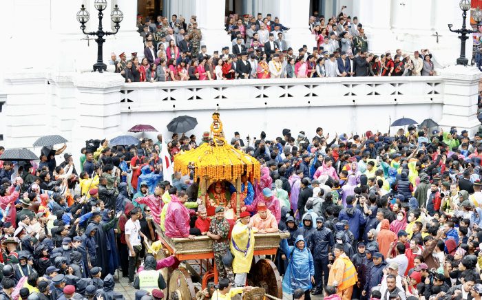 भाद्र शुक्ल पूर्णिमा : इन्द्रजात्राको रथयात्रा माथिल्लो टोलमा